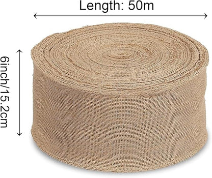 KINJOEK 6 Inch Wide 54 Yards Burlap Ribbon, Natural Jute Fabric Ribbon Crafts - Image 2
