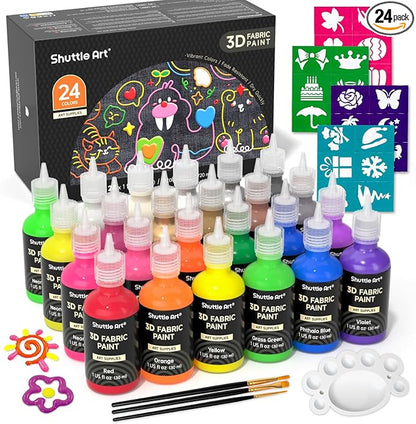 Shuttle Art Fabric Paint, 24 Colors 3D Permanent Paint by ShuttleArt