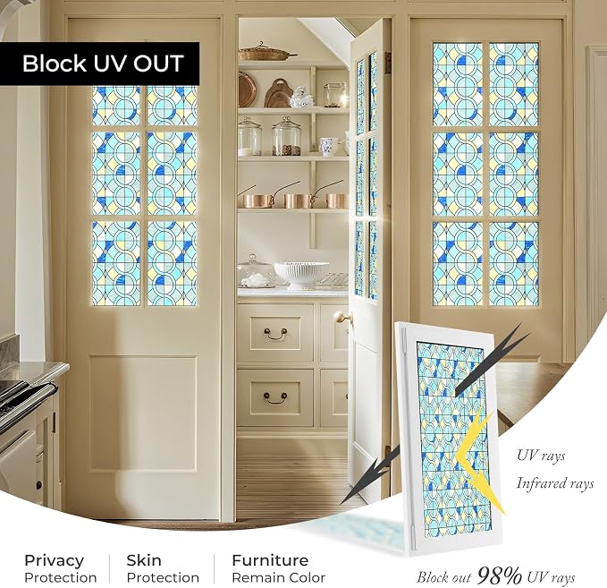 Window Privacy Film, Frosted Glass Decorative Static Cling, Removable Sun - Image 4