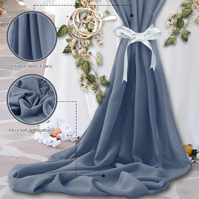 Horbaunal Dusty Blue Chiffon Fabric by The Yard, 5 Yard Continuous Sheer Fabric - Image 3