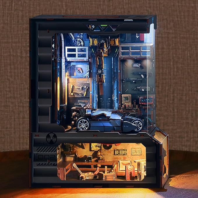 3D Wood Puzzle Book Nook Kit, Automobile Workshop Miniature Bookshelf Insert by FUNPOLAHomeDecor3DPuzzles