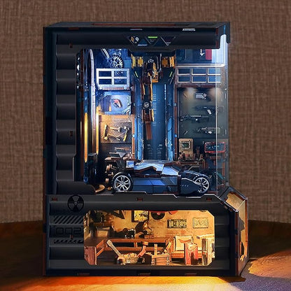 3D Wood Puzzle Book Nook Kit, Automobile Workshop Miniature Bookshelf Insert by FUNPOLAHomeDecor3DPuzzles
