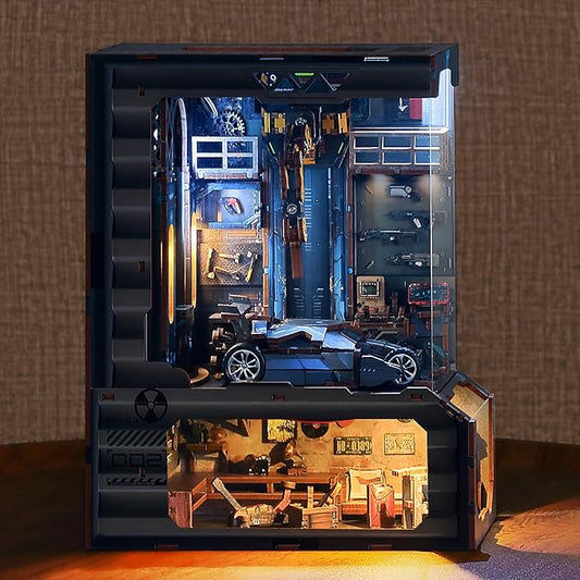 3D Wood Puzzle Book Nook Kit, Automobile Workshop Miniature Bookshelf Insert by FUNPOLAHomeDecor3DPuzzles