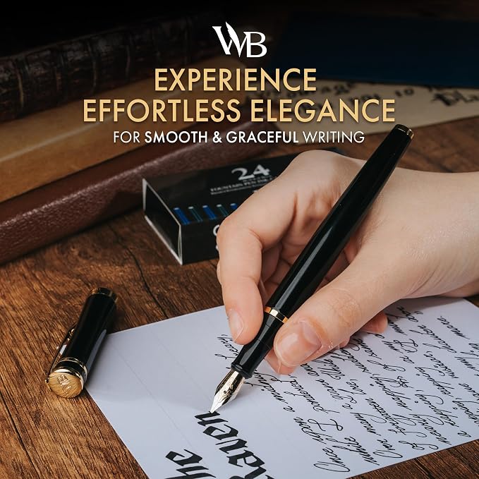 Wordsworth & Black Fountain Pen Set, 18K Gilded Broad Nib, Includes 24 Pack Ink - Image 2