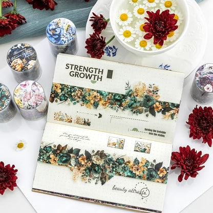 Flower PET Tape Stickers for Journaling, 6 Rolls Transparent Floral Washi Tape - Image 7