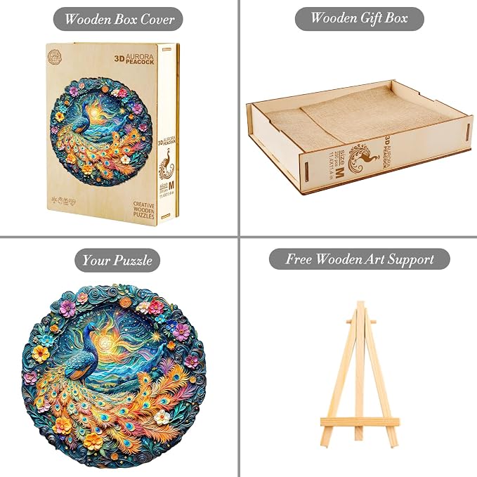 Wooden Puzzles for Adults, Aurora Peacock Shaped Unique Wooden Jigsaw Puzzles - Image 3