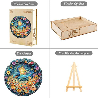 Wooden Puzzles for Adults, Aurora Peacock Shaped Unique Wooden Jigsaw Puzzles - Image 3