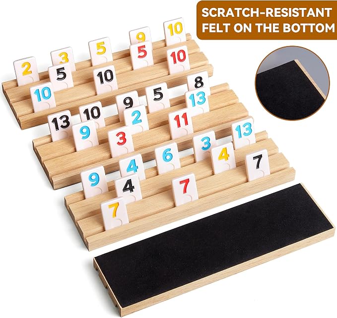 Rummy Cube Game Set with 4 Wooden Racks, 106 Rummy Tiles and Portable Case - Image 3