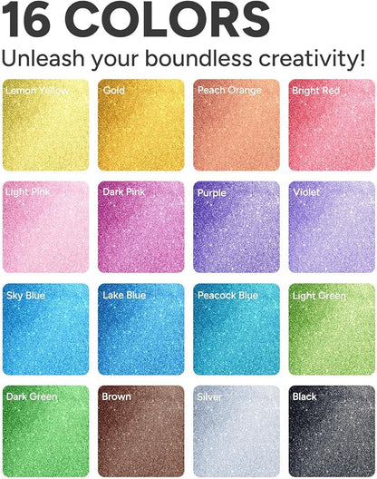 JusArt 16 Colors Glitter Markers, Glitter Paint Pens Sparkly and Shiny - Image 2