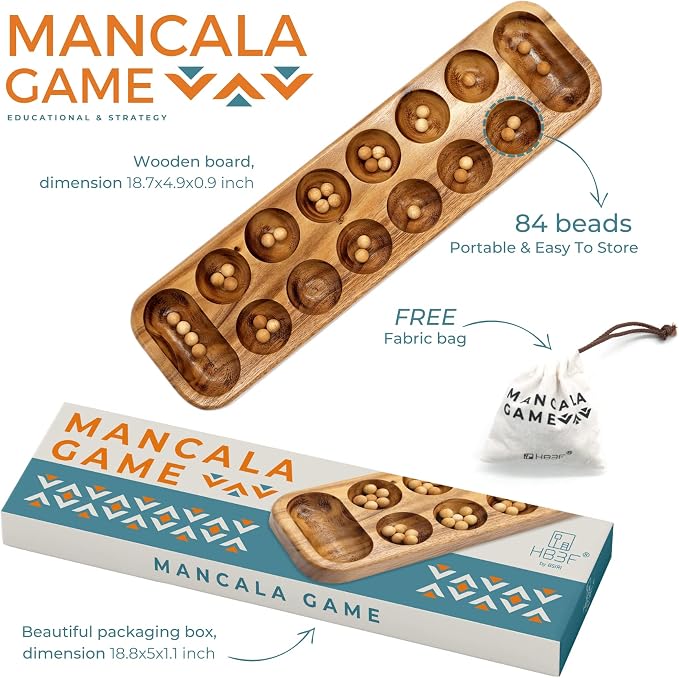 BSIRI Mancala Wooden Classic Board Game Entertainment - Image 2