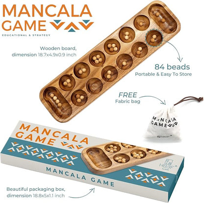 BSIRI Mancala Wooden Classic Board Game Entertainment - Image 2