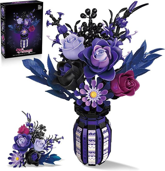 Flowers Bouquet Building Set Roses Purple Compatible by ZONECYTD