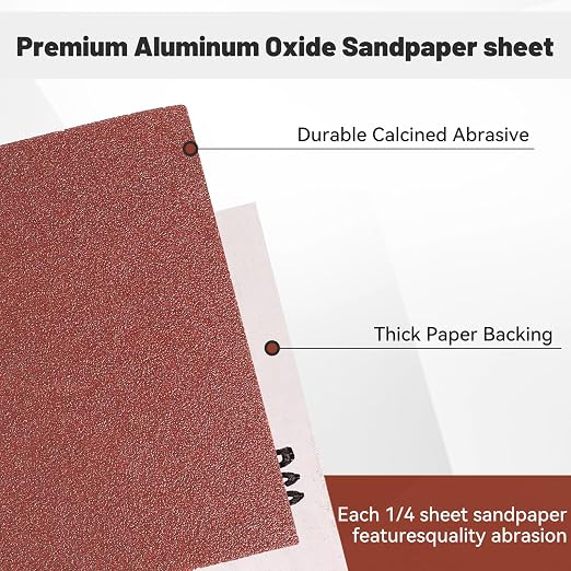 1/4 Sandpaper Sheet, 4-1/2"*5-1/2" Assorted 60-80-120-180-240 - Image 5