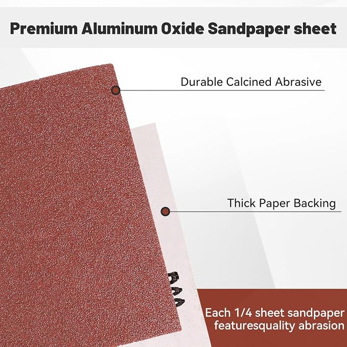 1/4 Sandpaper Sheet, 4-1/2"*5-1/2" Assorted 60-80-120 - Image 5
