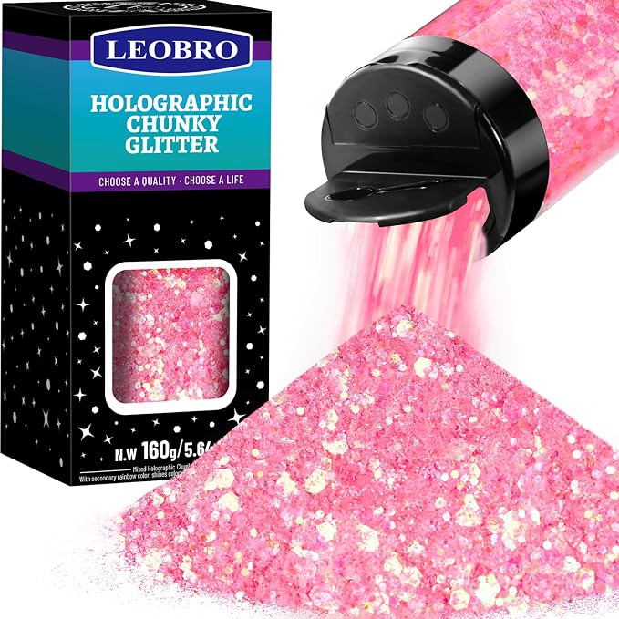 LEOBRO Pink Glitter, 160g/5.64oz Pink Chunky Glitter by LEOBRO