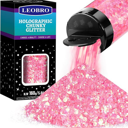 LEOBRO Pink Glitter, 160g/5.64oz Pink Chunky Glitter by LEOBRO