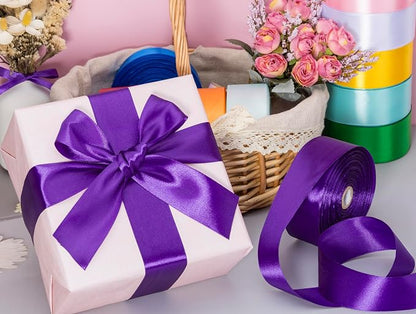 1 1/2 Inch Purple Solid Satin Ribbon, 50 Yards Craft Fabric Ribbon - Image 5
