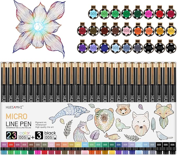 005 Micro Pen 23 Colors and 3 Black 0.20mm Fine Tip Waterproof Ink FineLiner by Unknown