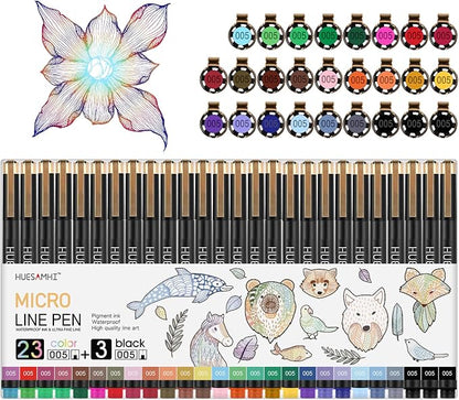 005 Micro Pen 23 Colors and 3 Black 0.20mm Fine Tip Waterproof Ink FineLiner by Unknown