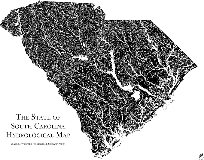 Muir Way Hydrological River Map of South Carolina by MuirWay