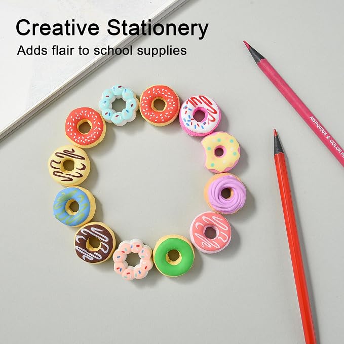 HILAZA Donut Erasers for Kids Bulk, 24 Pieces 3D Cute Fun Food Erasers for - Image 6