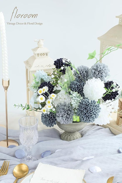 Floroom Artificial Dahlia Flowers 25pcs Real Looking Blue Shades Foam Fake Roses - Image 2