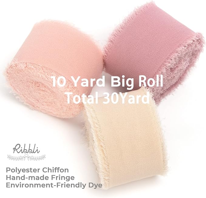 Ribbli Chiffon Silk Ribbon, 1.5 inch x 30 Yard, Champagne/Blush Pink/Dusty Rose - Image 2
