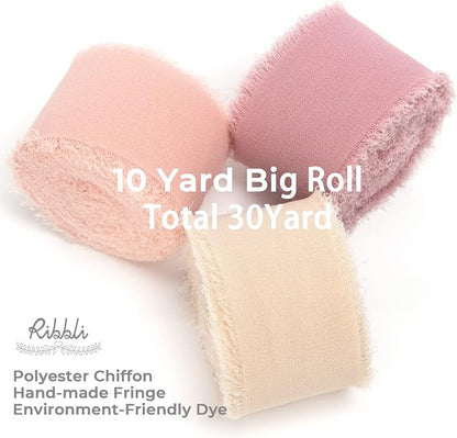 Ribbli Chiffon Silk Ribbon, 1.5 inch x 30 Yard, Champagne/Blush Pink/Dusty Rose - Image 2