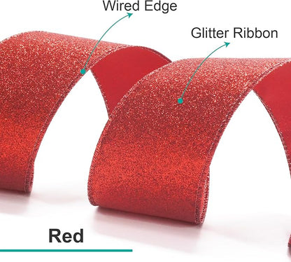 CT CRAFT LLC Glitter Wired Ribbon 2.5" x 10 Yards Red - Image 2