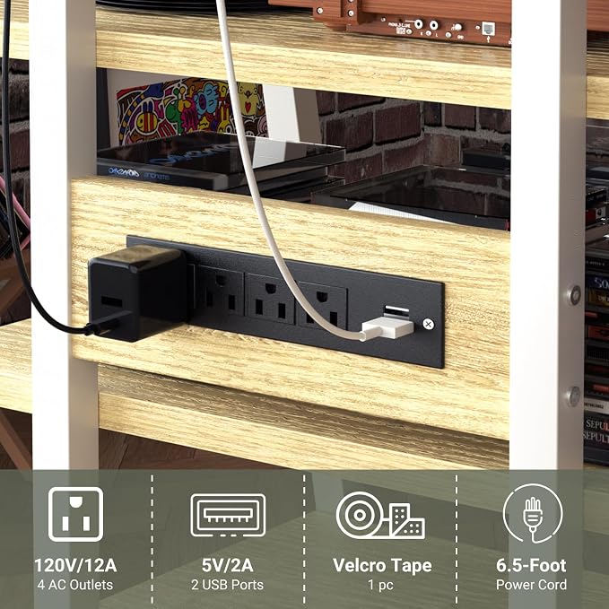 AV Media Stand with Outlets, Media Console with LED Lights, Stereo Racks and - Image 7