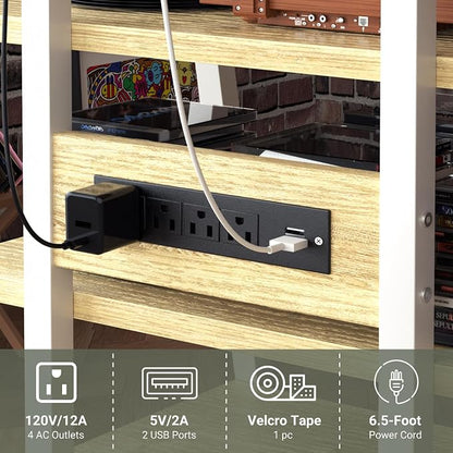 AV Media Stand with Outlets, Media Console with LED Lights, Stereo Racks and - Image 7