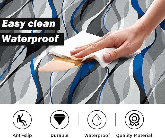 Kitchen Mats for Floor Modern Abstract kitchen rugs Grey and Blue Stripe Anti - Image 4
