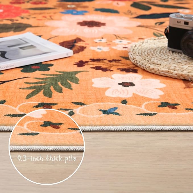 Rugcomf Area Rug 4x6 Rug Washable Boho Rugs Non Slip Low Pile Floral Small - Image 4