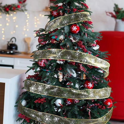 2.5 Inch Wide Christmas Wired Ribbon Snowflake Organza Sheer Glitter Ribbon - Image 7