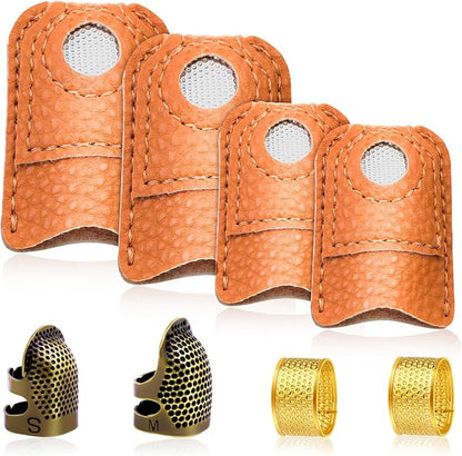 8 Pcs Hand-Working Sewing Thimble, Adjustable Metal Finger Protectors by yizzvb