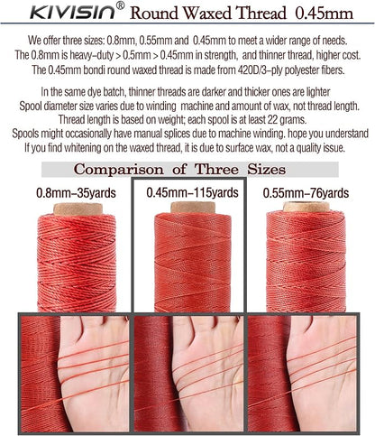 12 Colored Waxed Polyester Thread, 0.45mm Thinner Diameter, 115 Yards/Spool - Image 4
