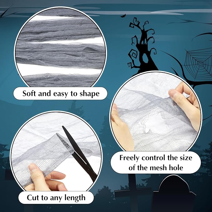 Boao Halloween Cheese cloth 70.87 x 196.85 Inch Gray Cheesecloth Roll - Image 3