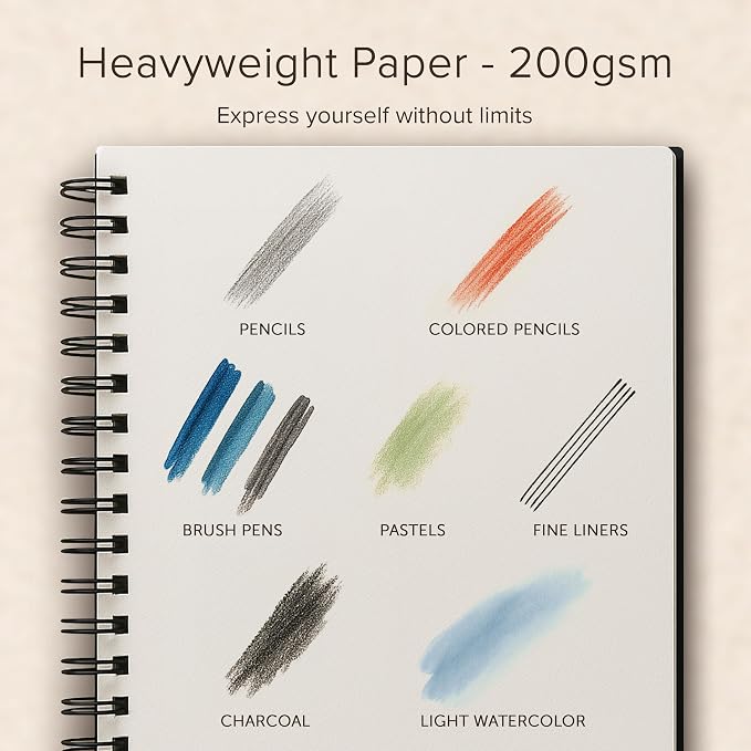 Artist’s Sketchbook Hardcover – 200GSM Very Thick Paper – Large, Spiral Sketch - Image 2