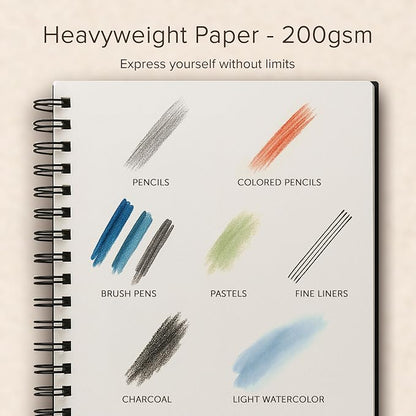 Artist’s Sketchbook Hardcover – 200GSM Very Thick Paper – Large, Spiral Sketch - Image 2