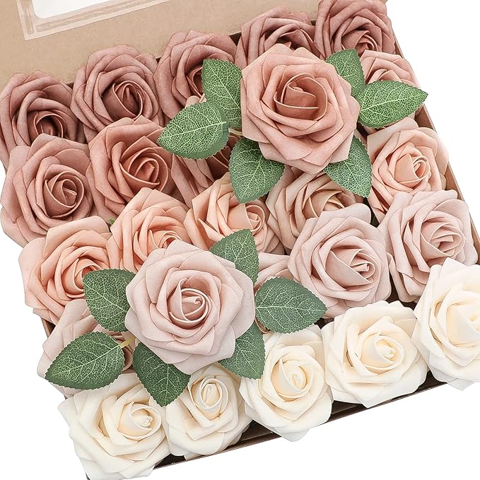 Floroom Artificial Flowers 25pcs Real Looking Morandi Peach Ombre Colors Foam by Floroom