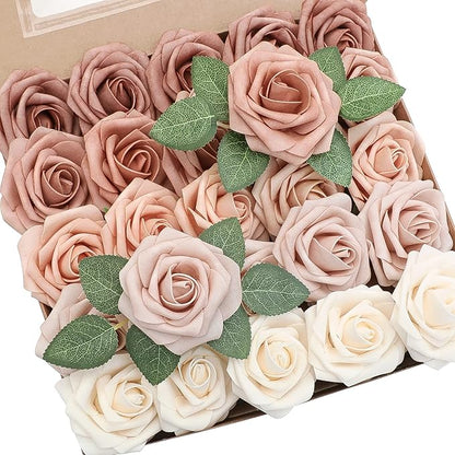 Floroom Artificial Flowers 25pcs Real Looking Morandi Peach Ombre Colors Foam by Floroom