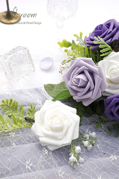 Floroom Artificial Flowers 25pcs Real Looking Violet Purple Ombre Colors Foam - Image 6