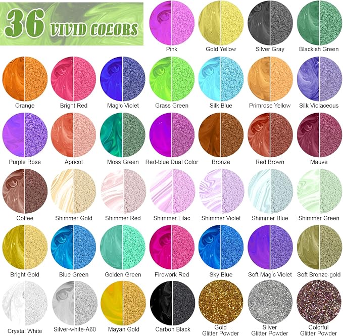 CHANGTIKEJI Mica Powder，36 Colors - 10g/Bottle of Natural Pigment Powder - Image 2