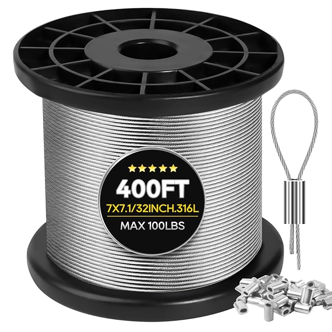 316 Stainless Steel Cable, 400FT 1/32IN Wire Rope 7 * 7 Strand by Unknown