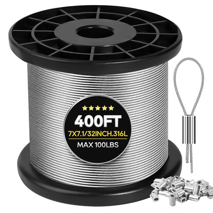 316 Stainless Steel Cable, 400FT 1/32IN Wire Rope 7 * 7 Strand by Unknown
