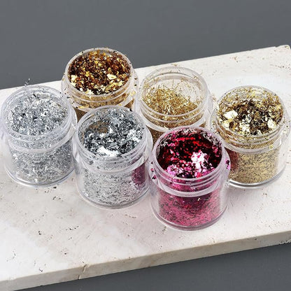 6 Bottles Holographic Nail Glitter Foils, Metallic Gold Silver Hot Pink - Image 7