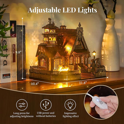 LED 3D Wood Puzzle Countryside Cottage Model - Image 5