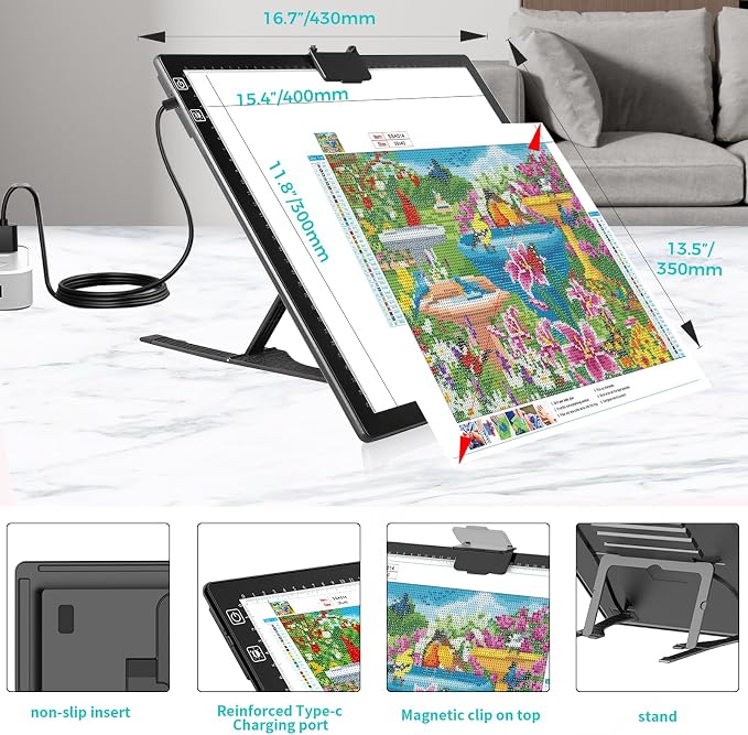 Rechargeable A3 LED Diamond Art Light Board, Tracing Light Box - Image 5