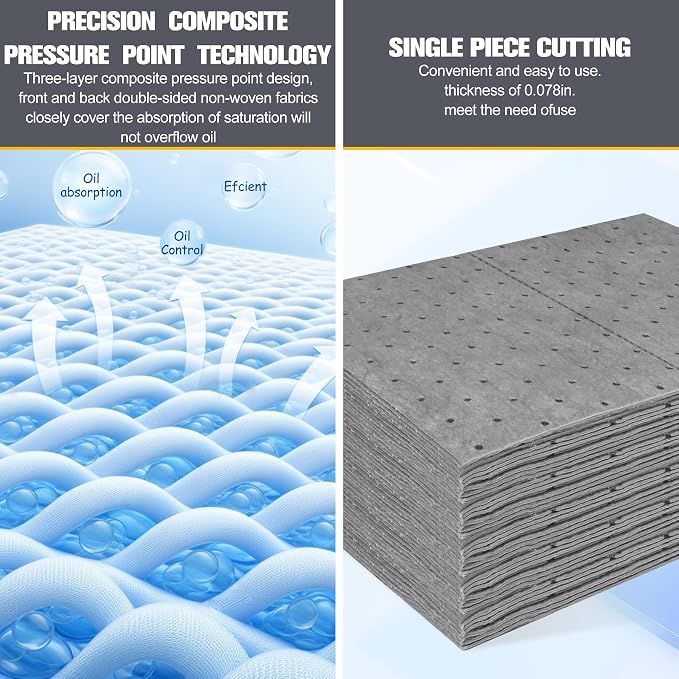 100PC Oil Absorbent Pads | 13"x10" Meltblown Polypropylene Mats, Hand-Tear Lines - Image 5