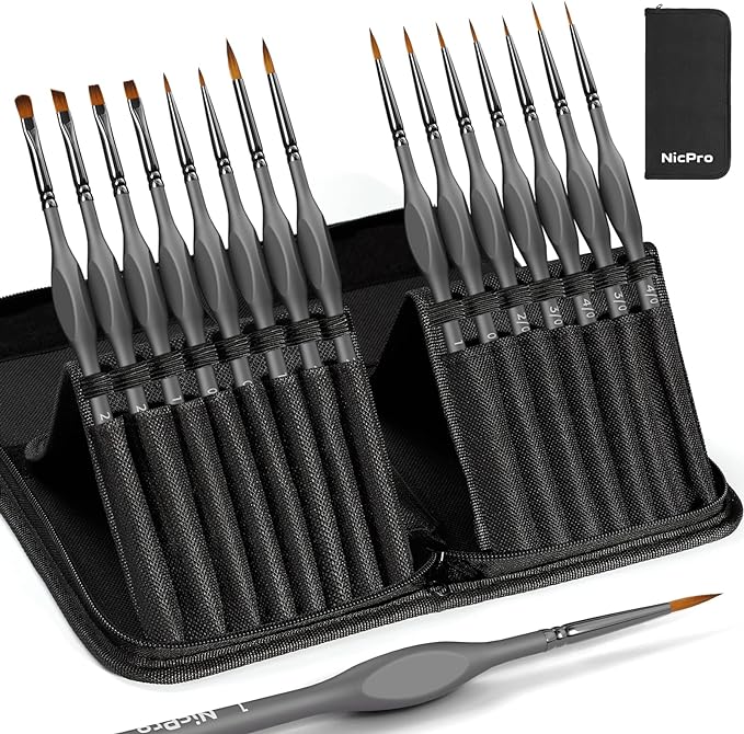 Nicpro 15 Pack Miniature Painting Set, Fine Detail Paint Brushes by Nicpro